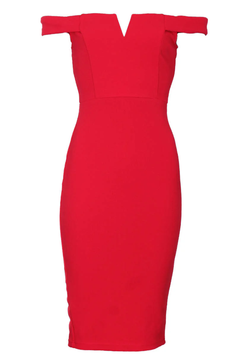 Red Off The Shoulder Cut Out Midi Dress - Image 4