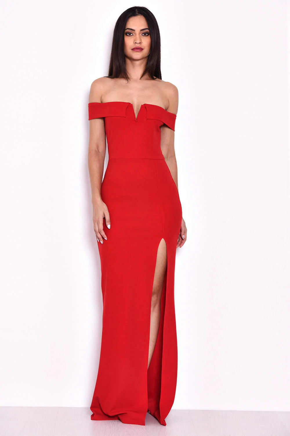 Red Off The Shoulder Maxi Dress - Image 2