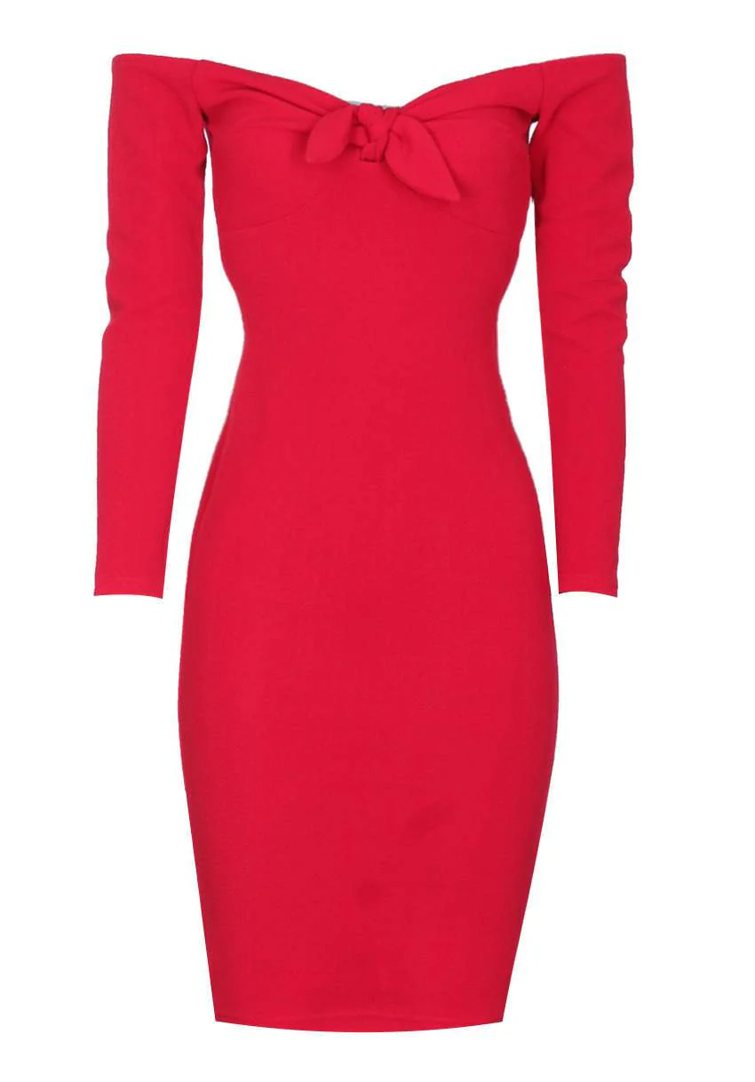 Red Off The Shoulder Midi Dress - Image 4