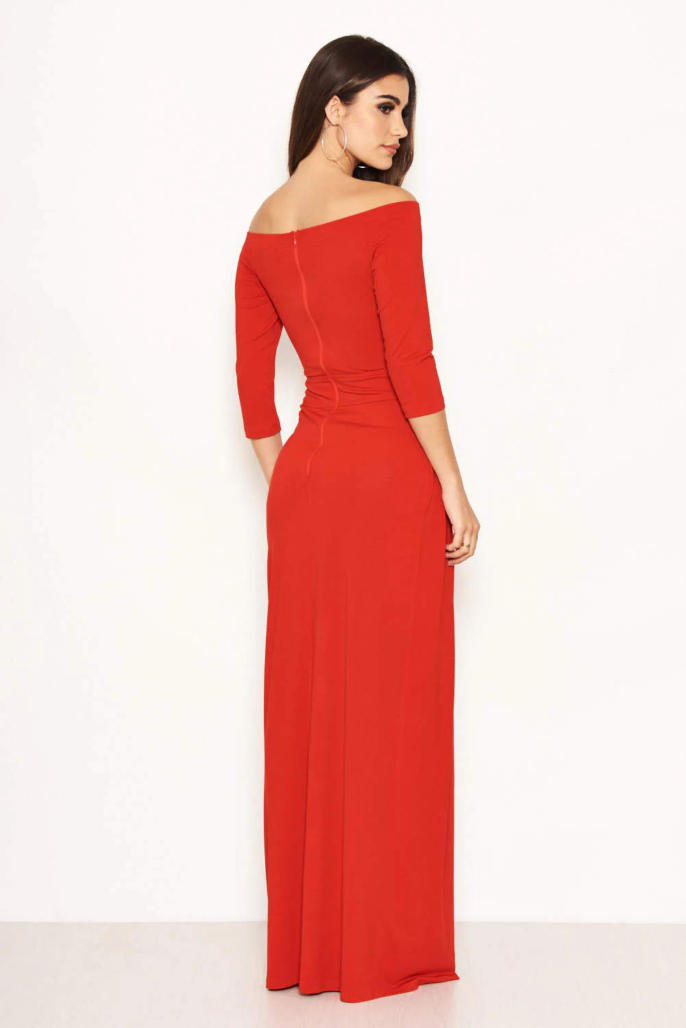 Red Off The Shoulder Slit Maxi Dress - Image 3