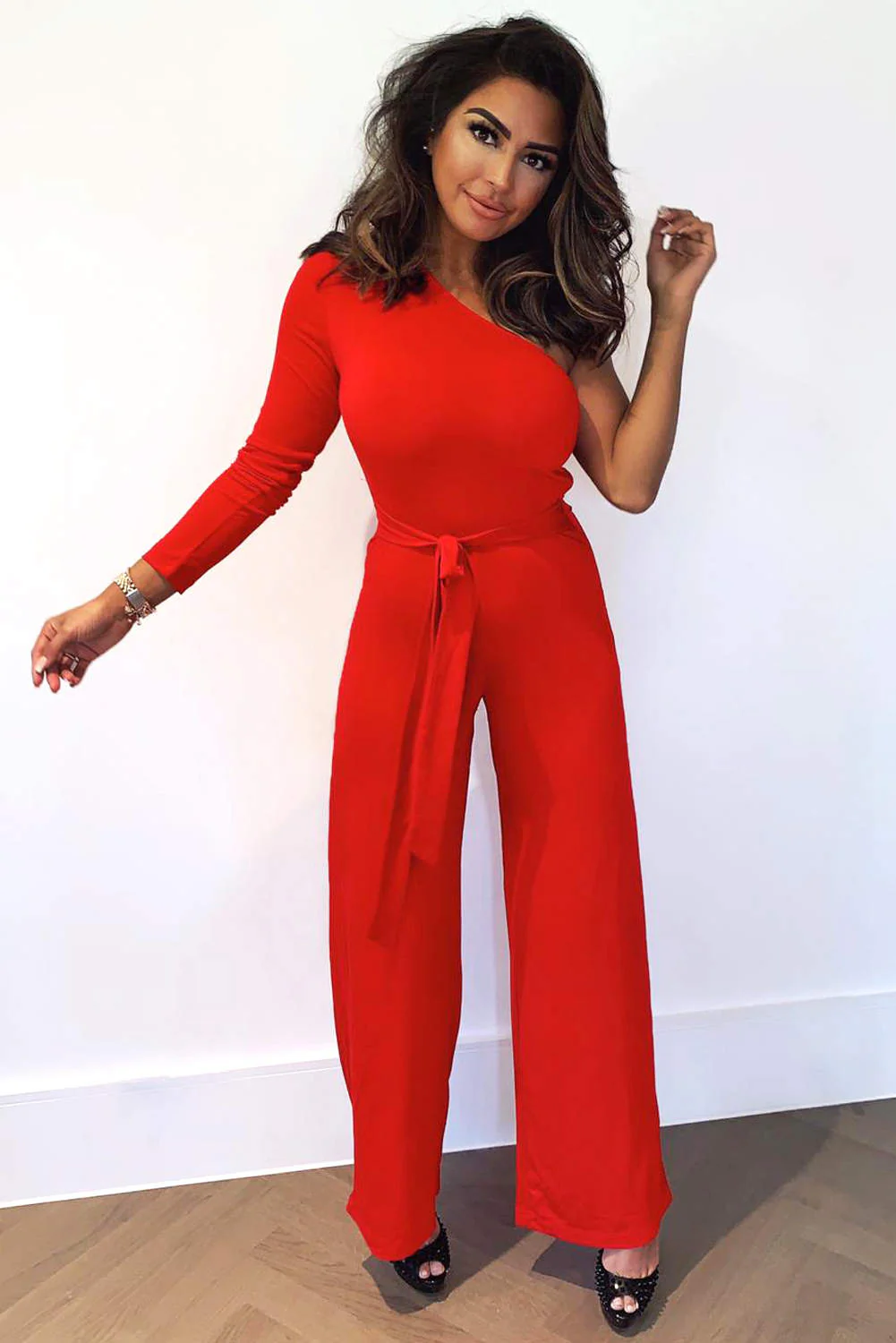Red One Shoulder Jumpsuit