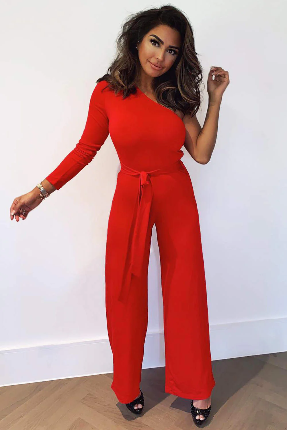 Red One Shoulder Jumpsuit - Image 4