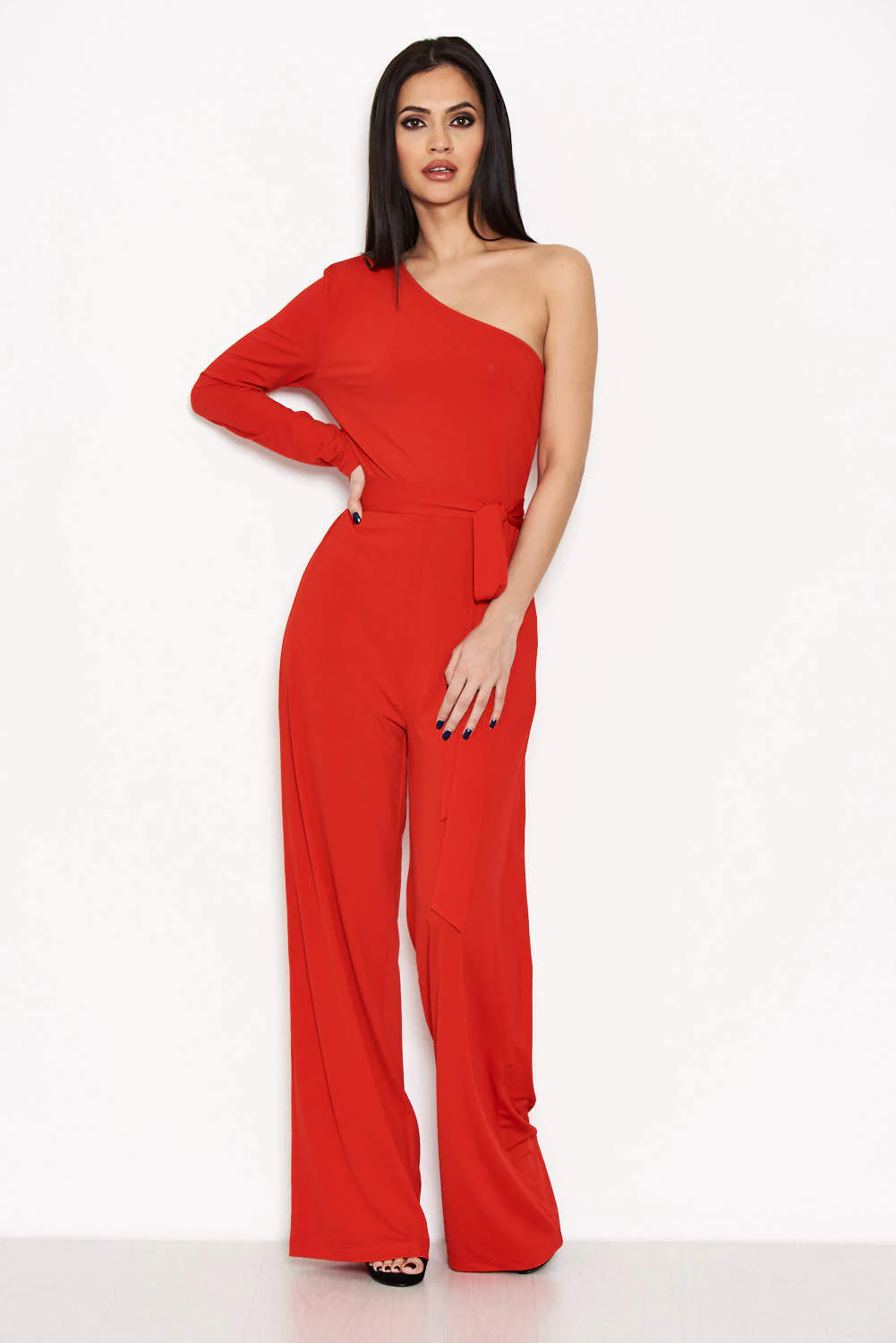 Red One Shoulder Jumpsuit - Image 5