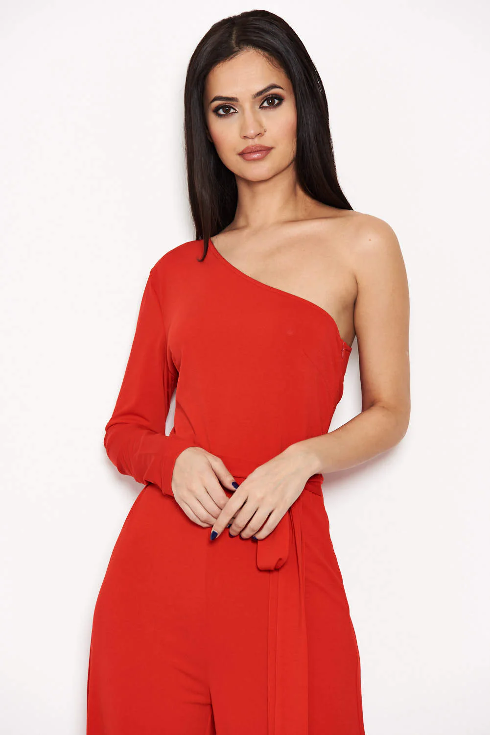 Red One Shoulder Jumpsuit - Image 6