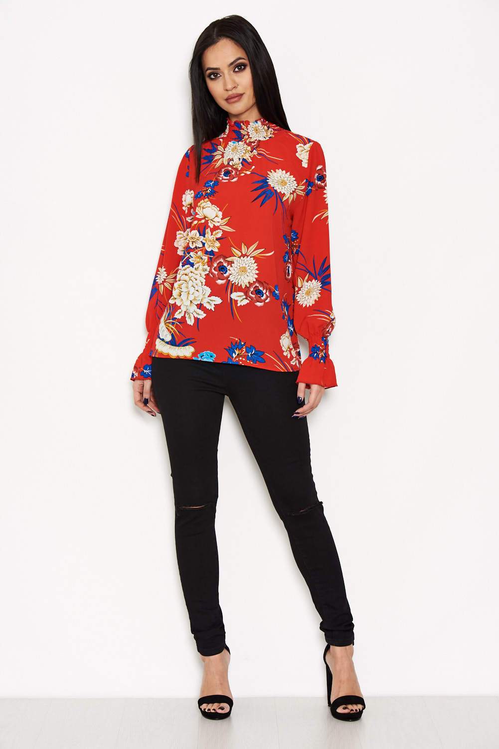 Red Printed High Neck Top - Image 2