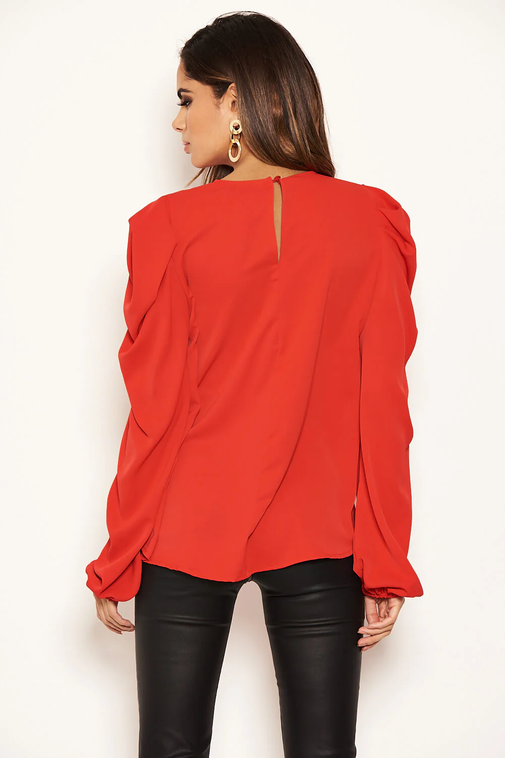 Red Puff Sleeve Loose Fit Top - Image 4