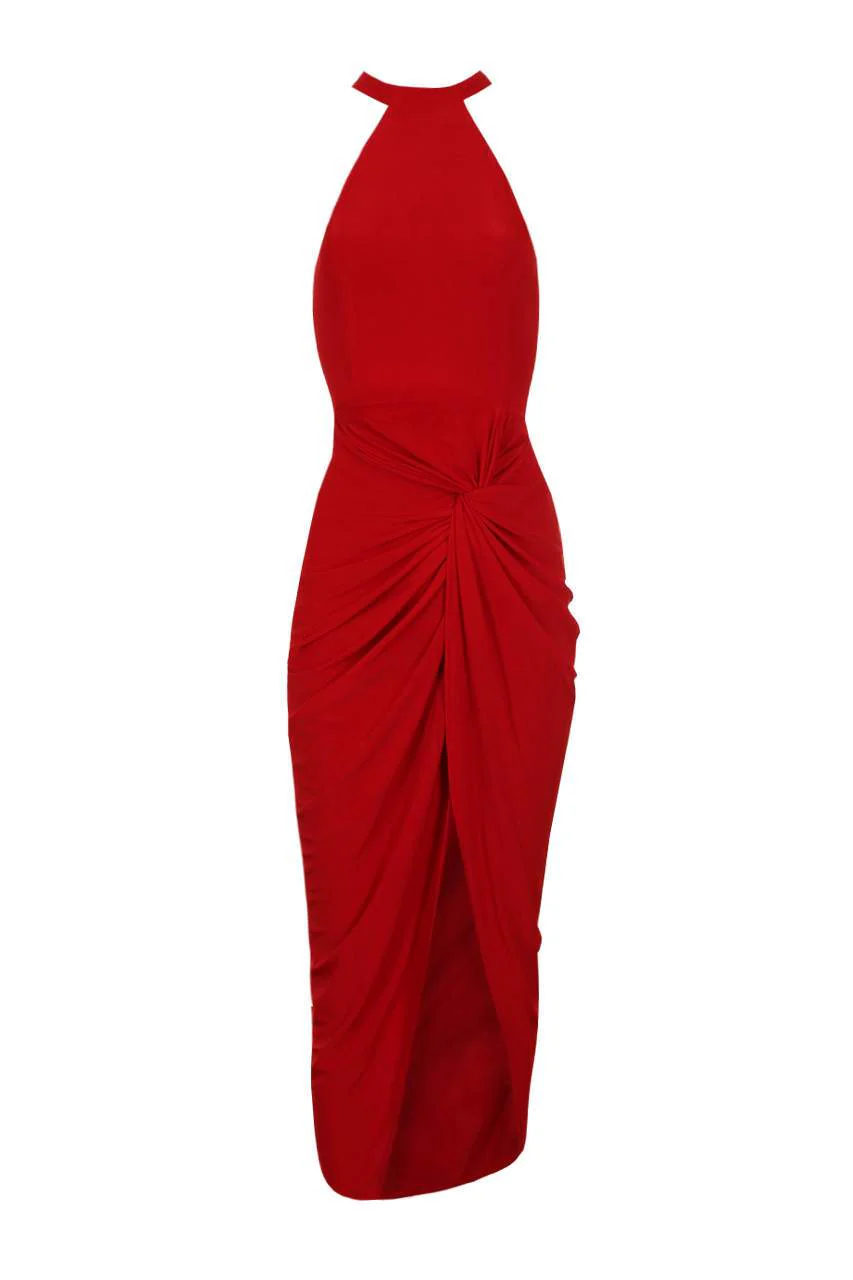 Red Ruched Wrap Over Dress - Image 4