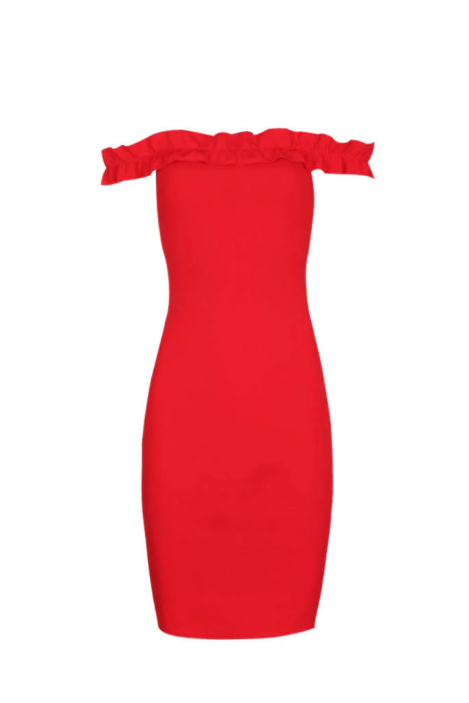 Red Ruffle Bardot Midi Dress - Image 4