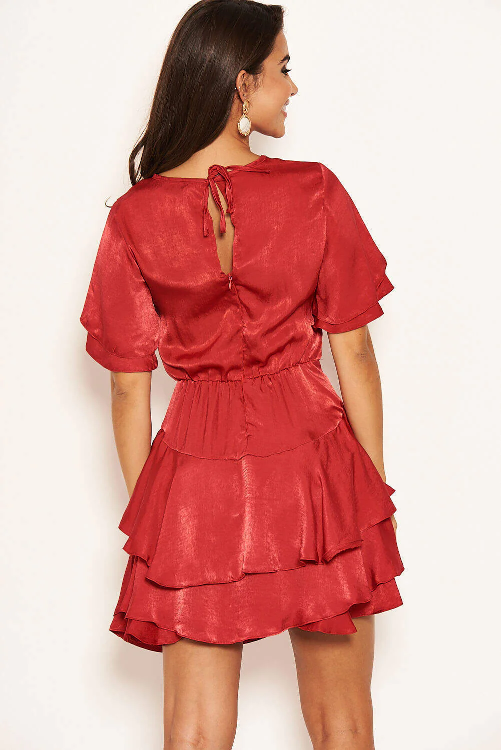 Red Satin Frill Dress - Image 4