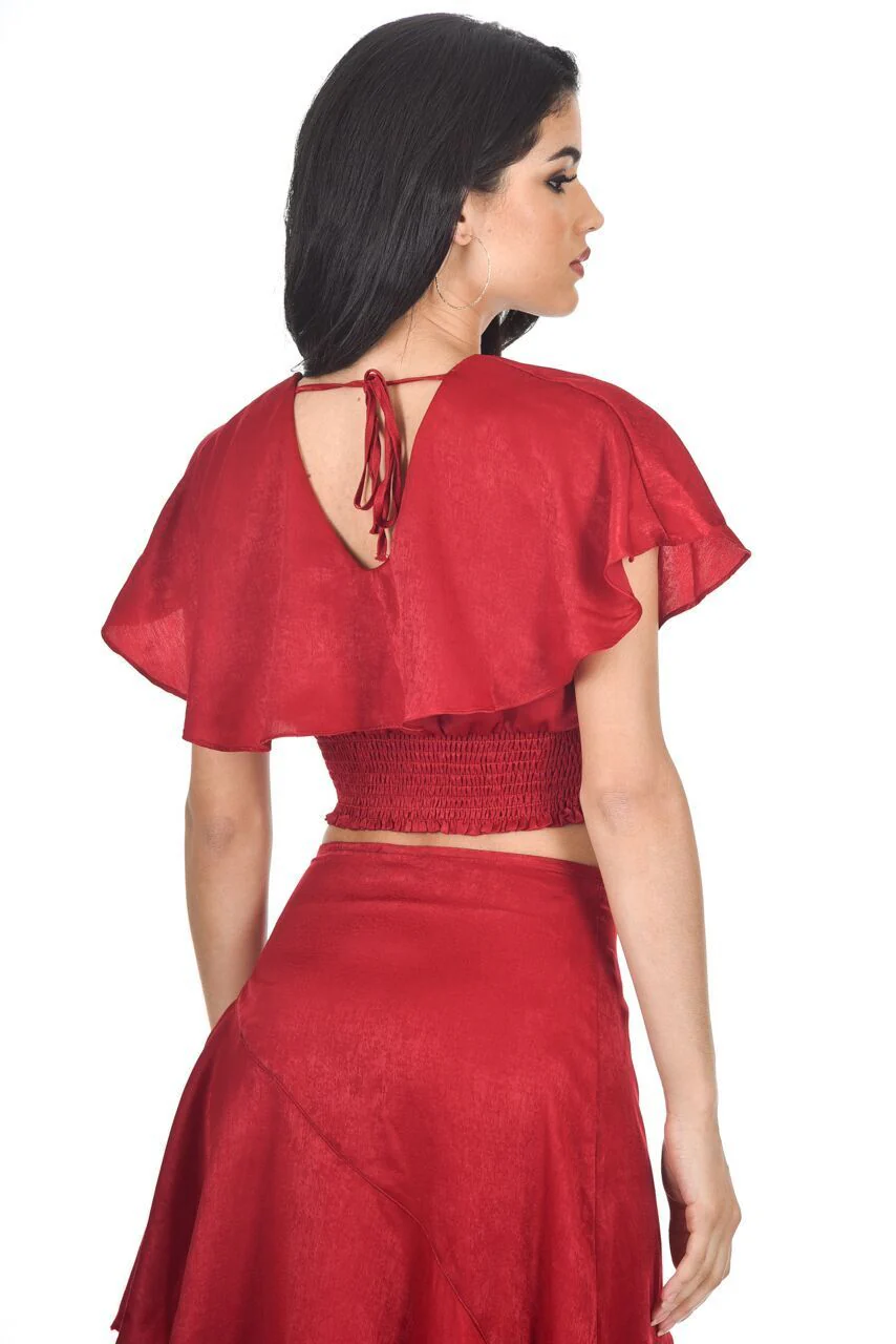 Red Silky Cropped Top - Image 3