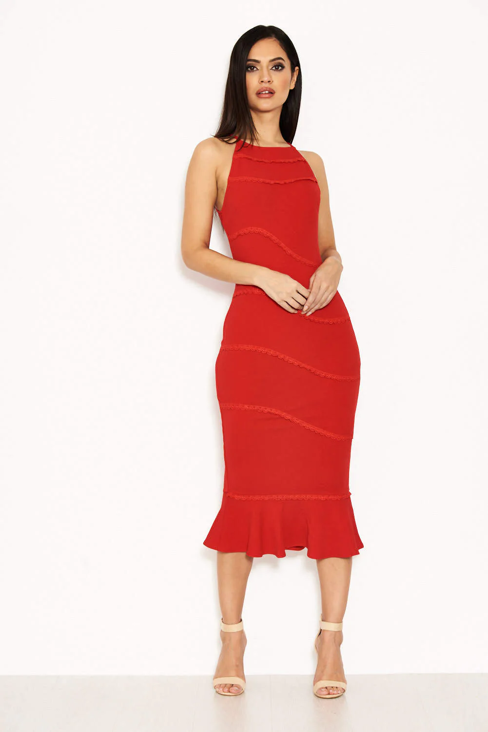 Red Strappy Fishtail Dress - Image 2
