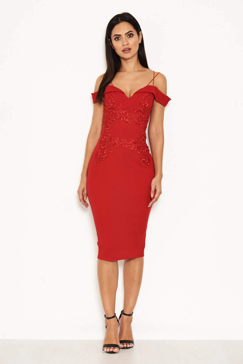 Red Strappy Lace Midi Dress - Image 2