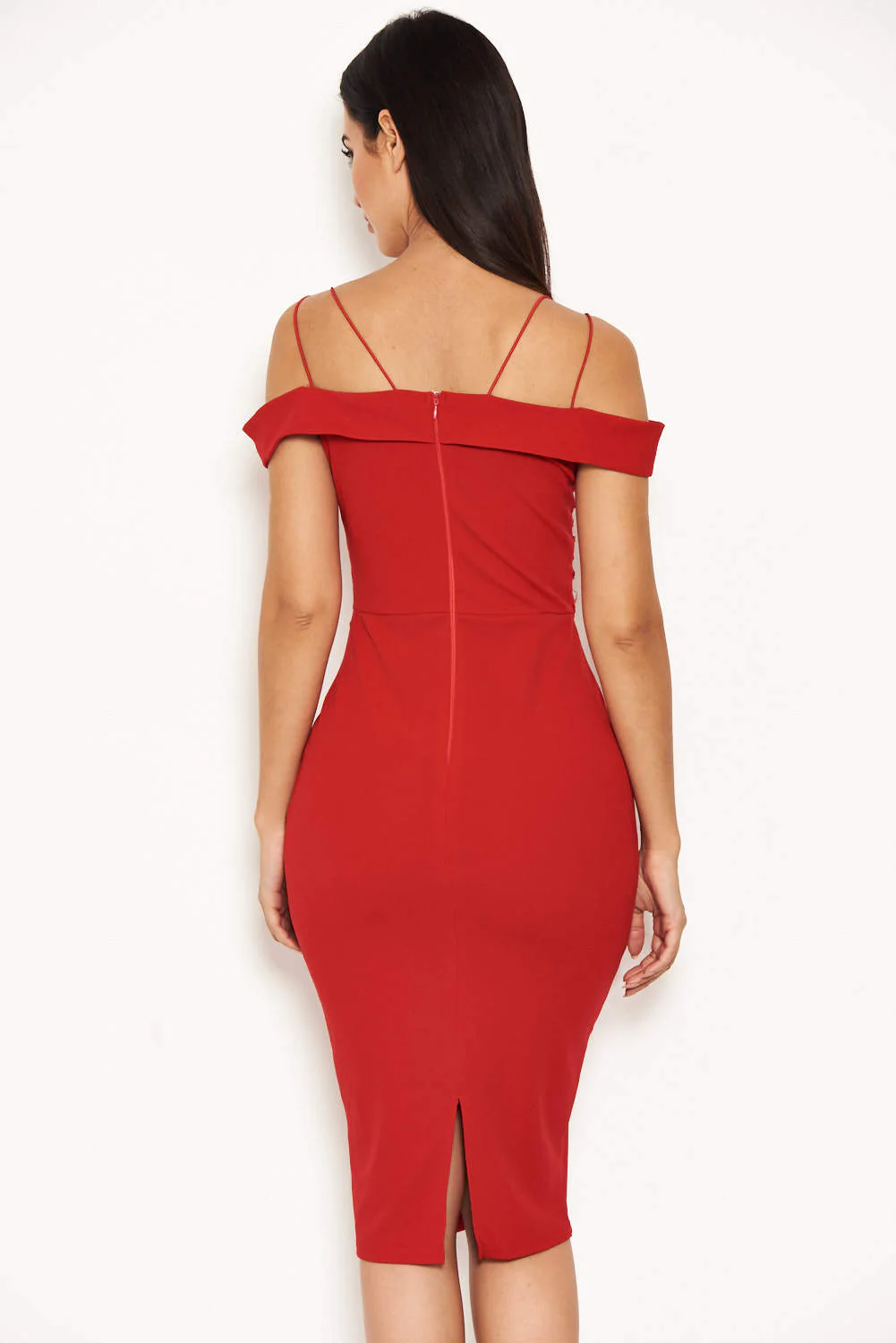 Red Strappy Lace Midi Dress - Image 3