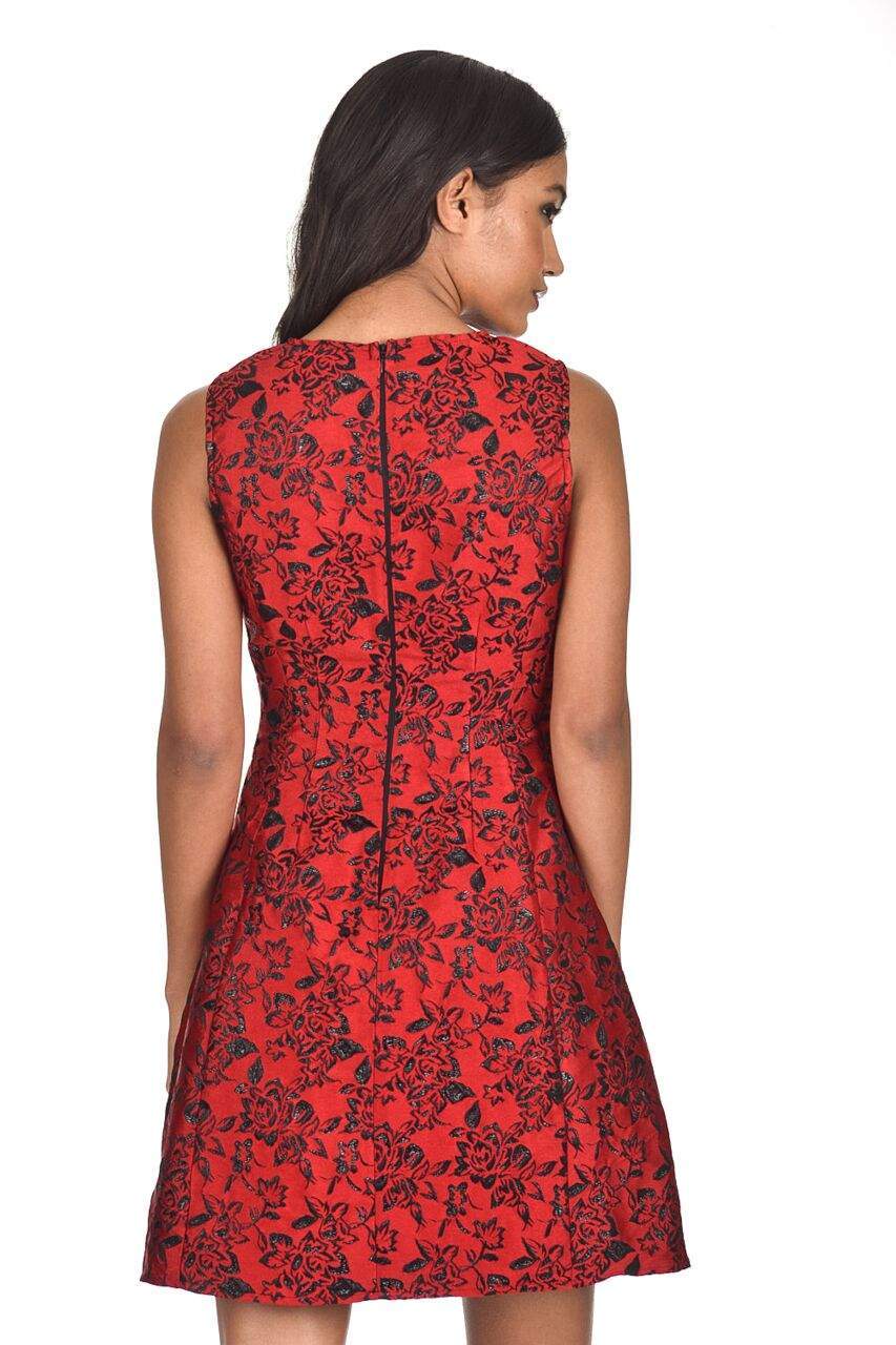 Red Structured Sleeveless Skater Dress - Image 3