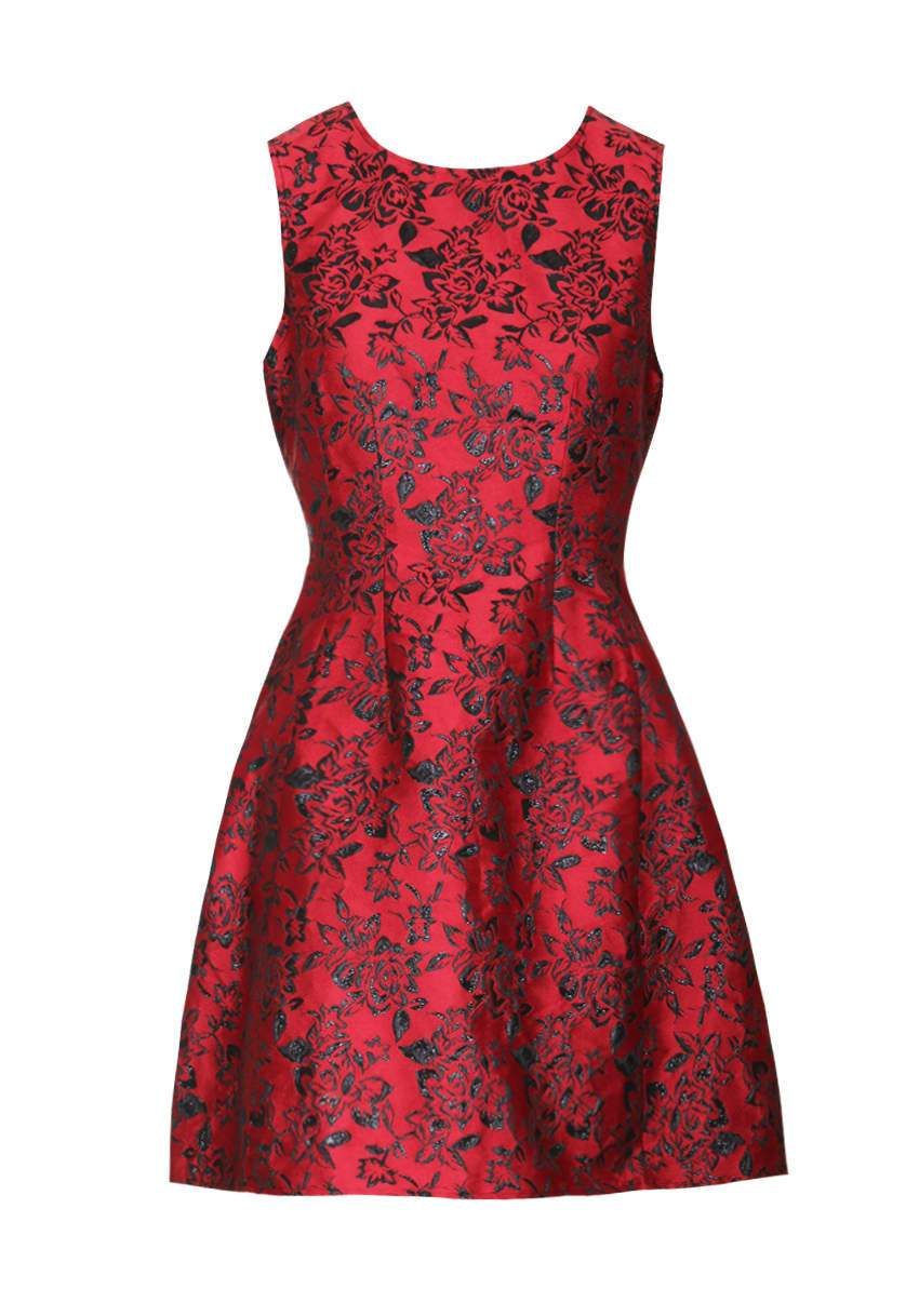 Red Structured Sleeveless Skater Dress - Image 4