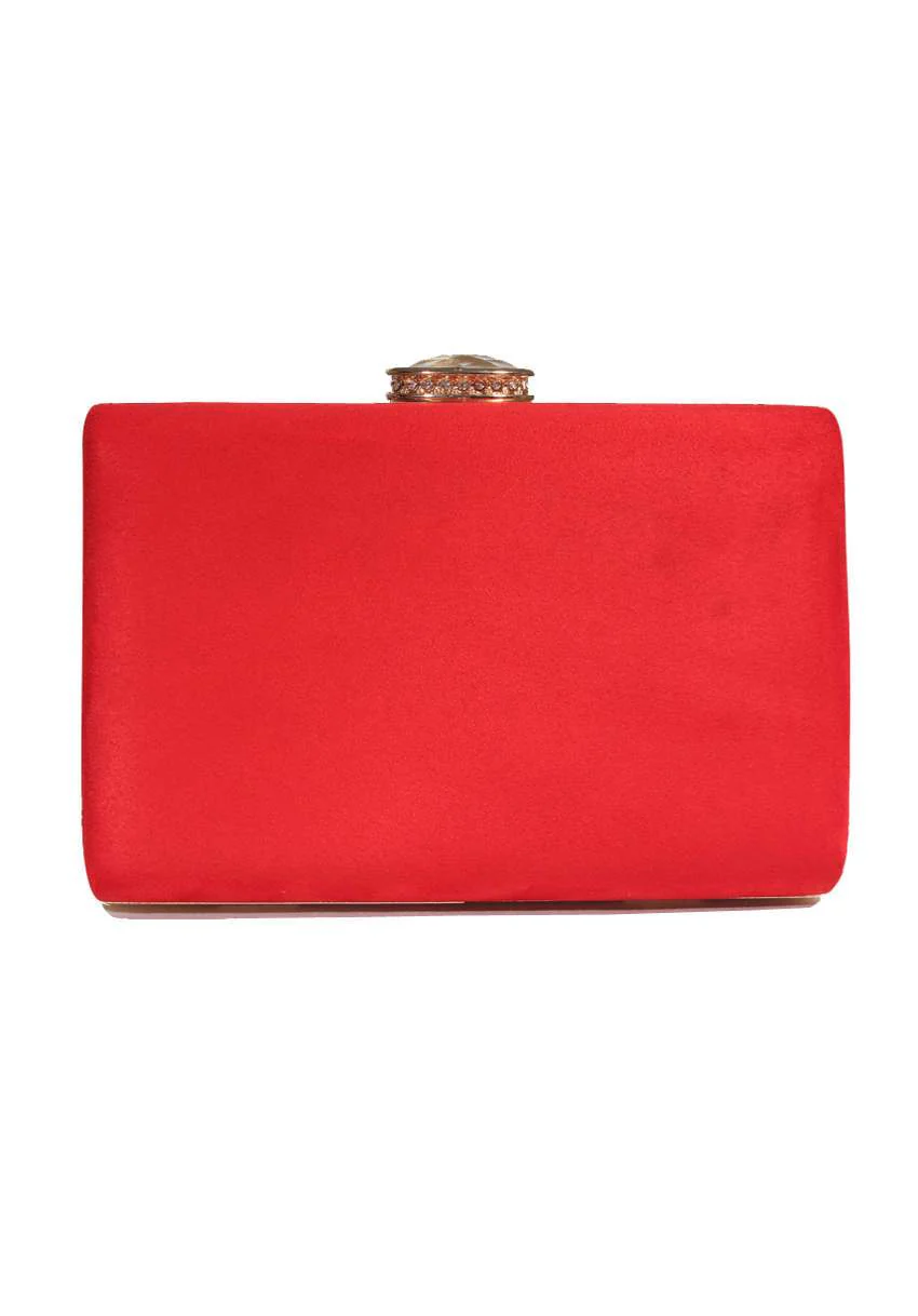 Red Suede Box Clutch With Jewel Clasp - Image 3