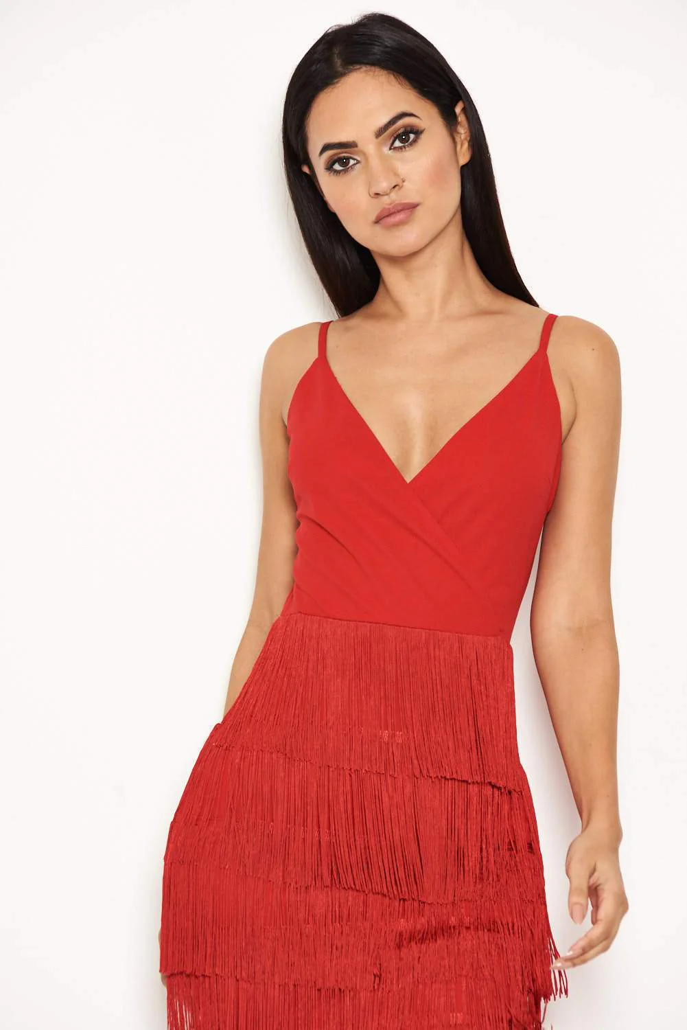 Red Tassel Front Wrap Dress - Image 6
