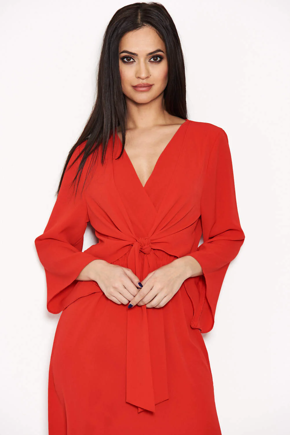 Red Tie Front Day Dress - Image 5