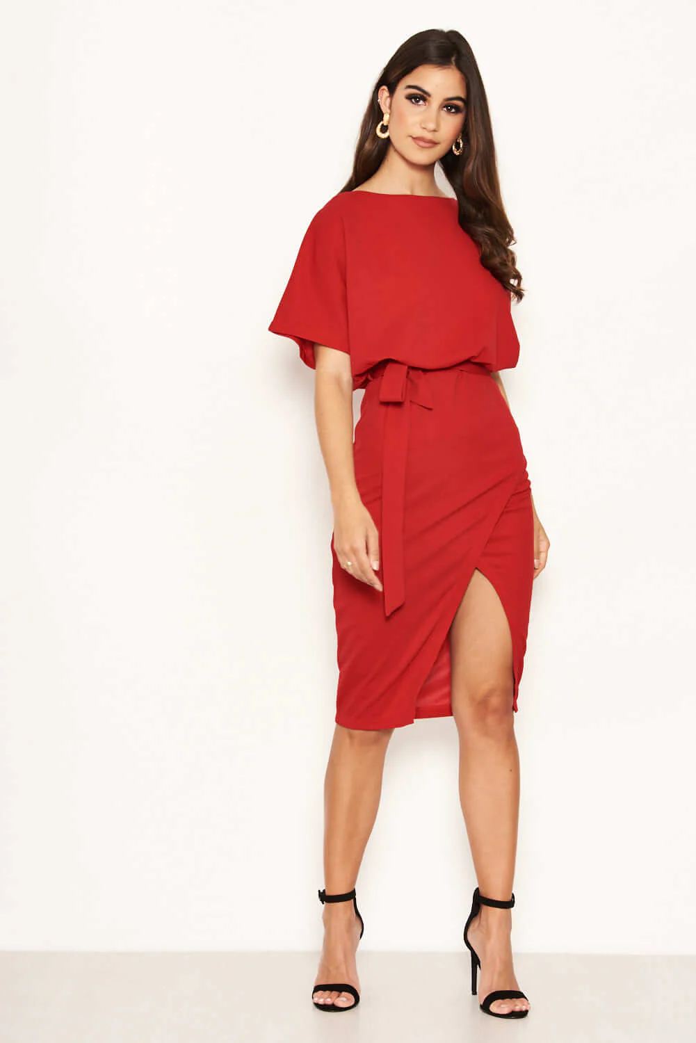 Red Tie Waist Midi Dress - Image 3
