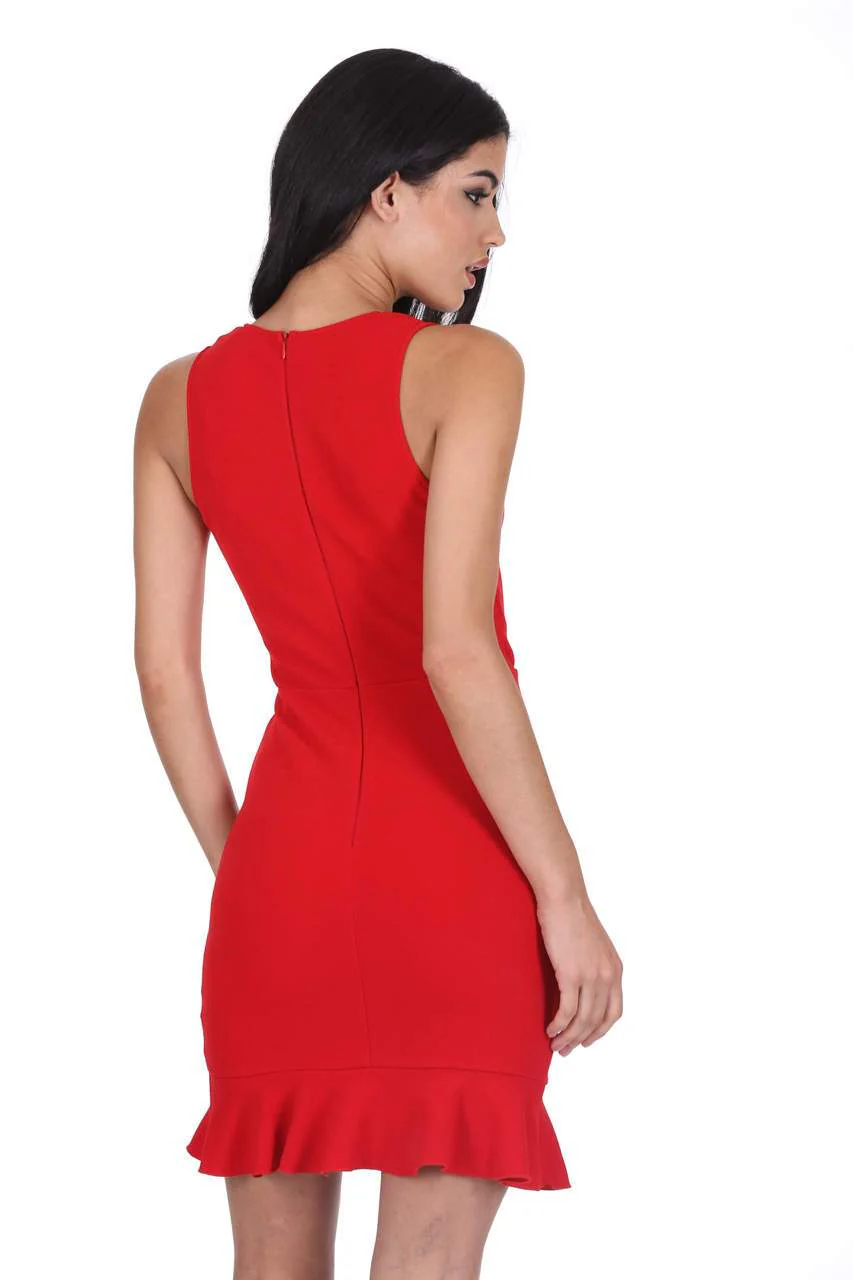 Red V Neck Fishtail Mini Dress - Image 3