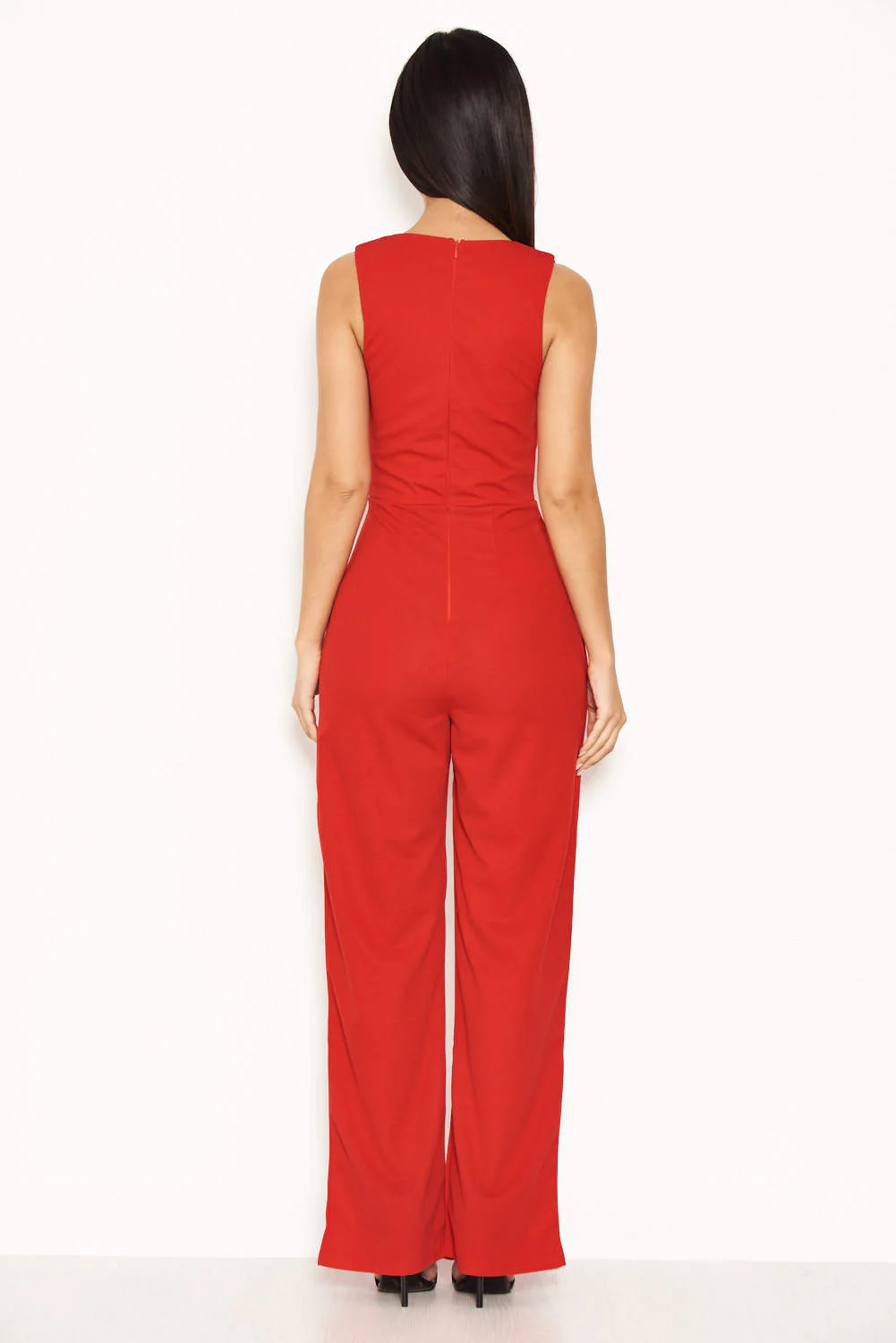 Red V Neck Jumpsuit - Image 3
