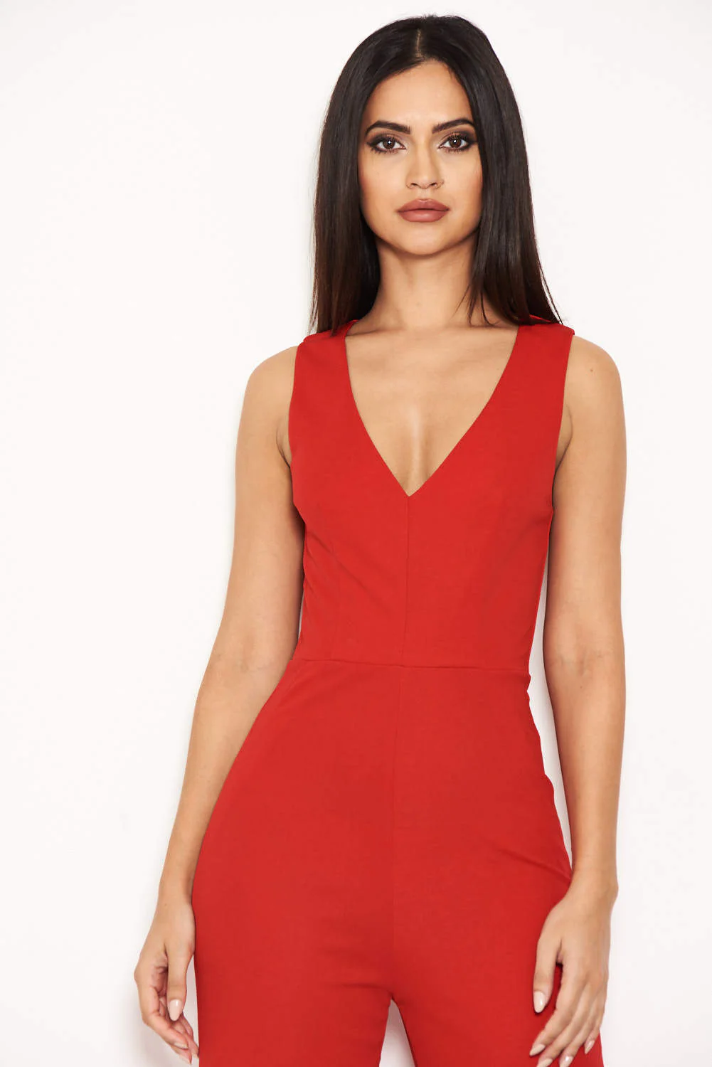 Red V Neck Jumpsuit - Image 4