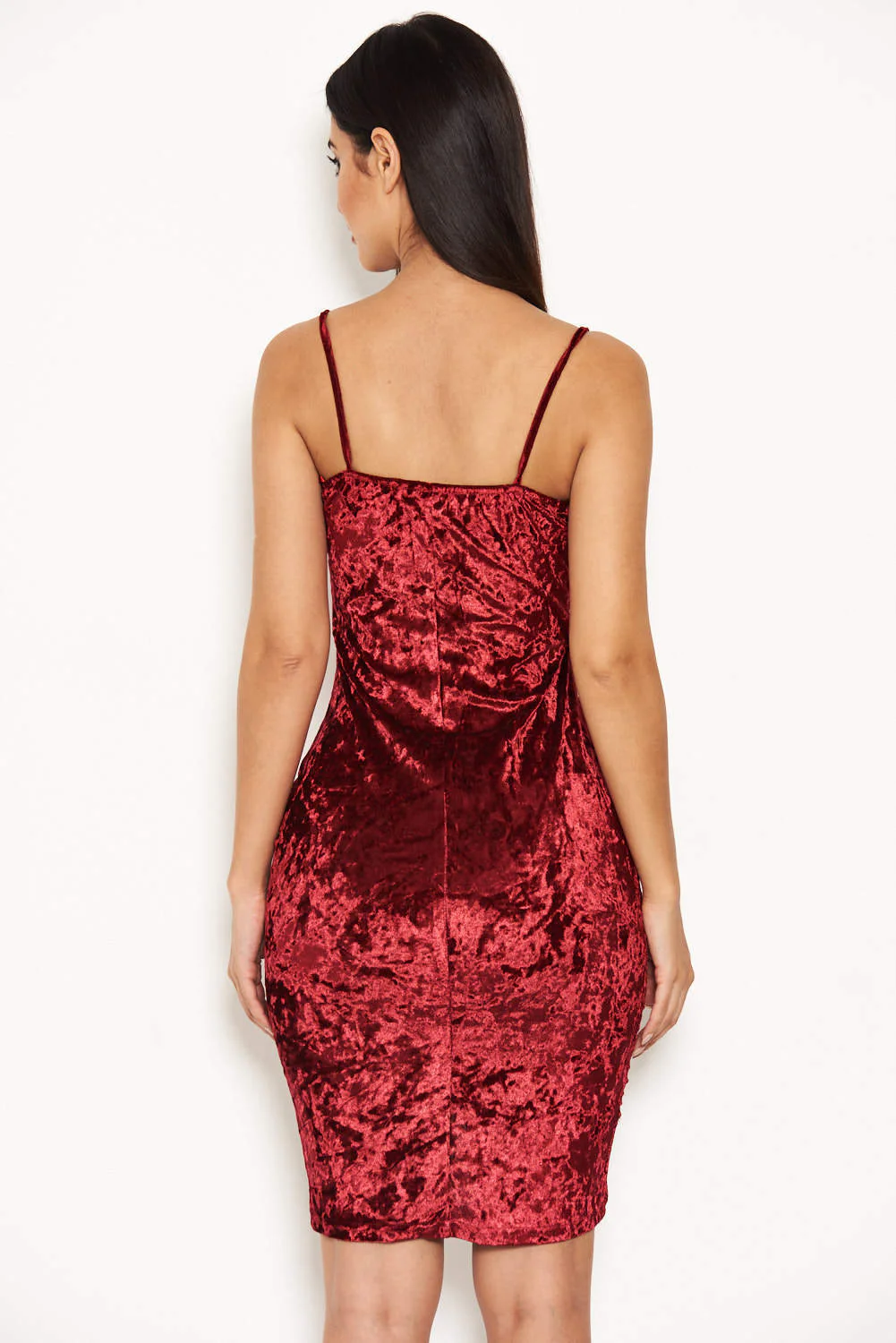 Red Velvet Bodycon Dress with Wrap Front - Image 4