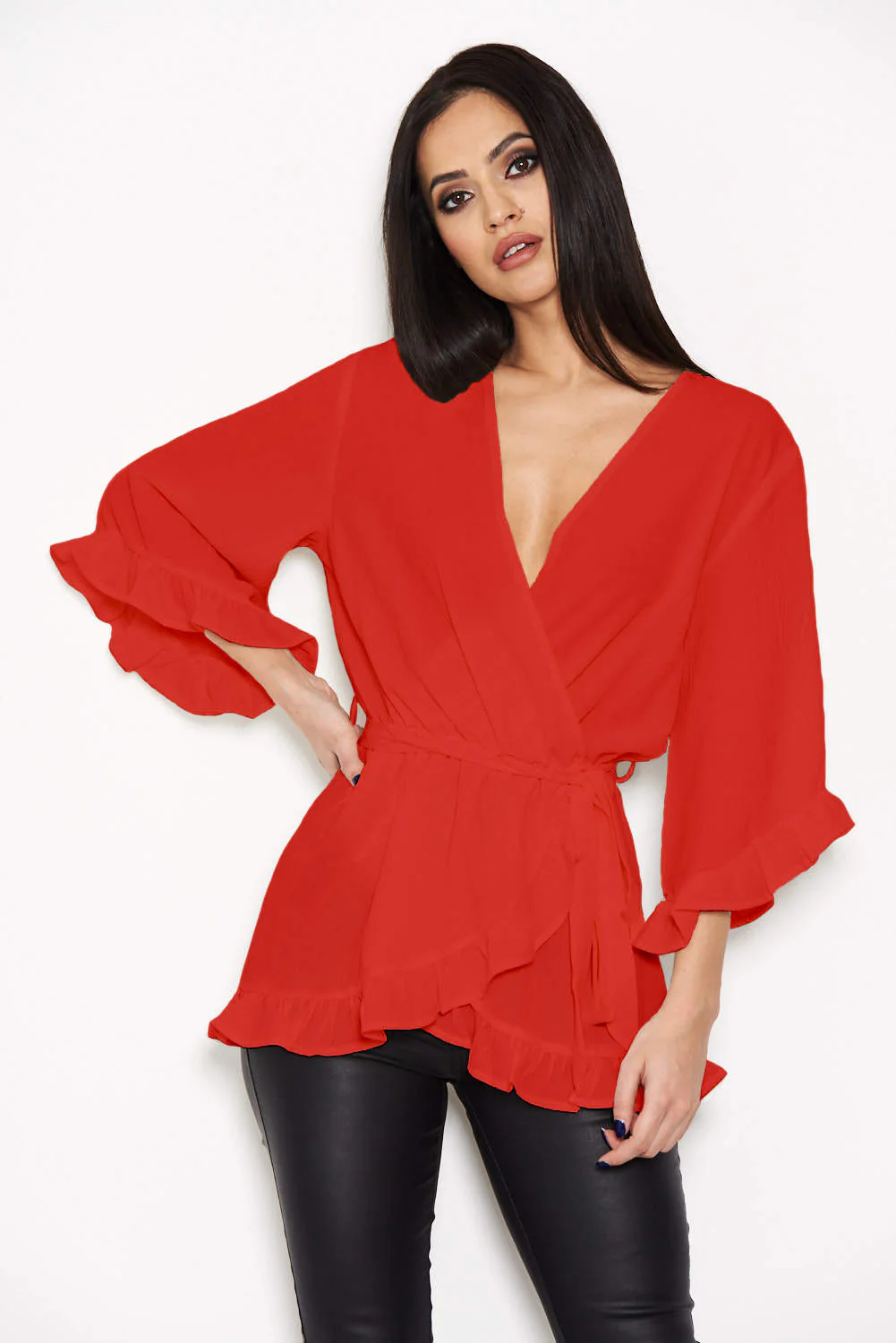 Red Wrap Frill Top - Image 2
