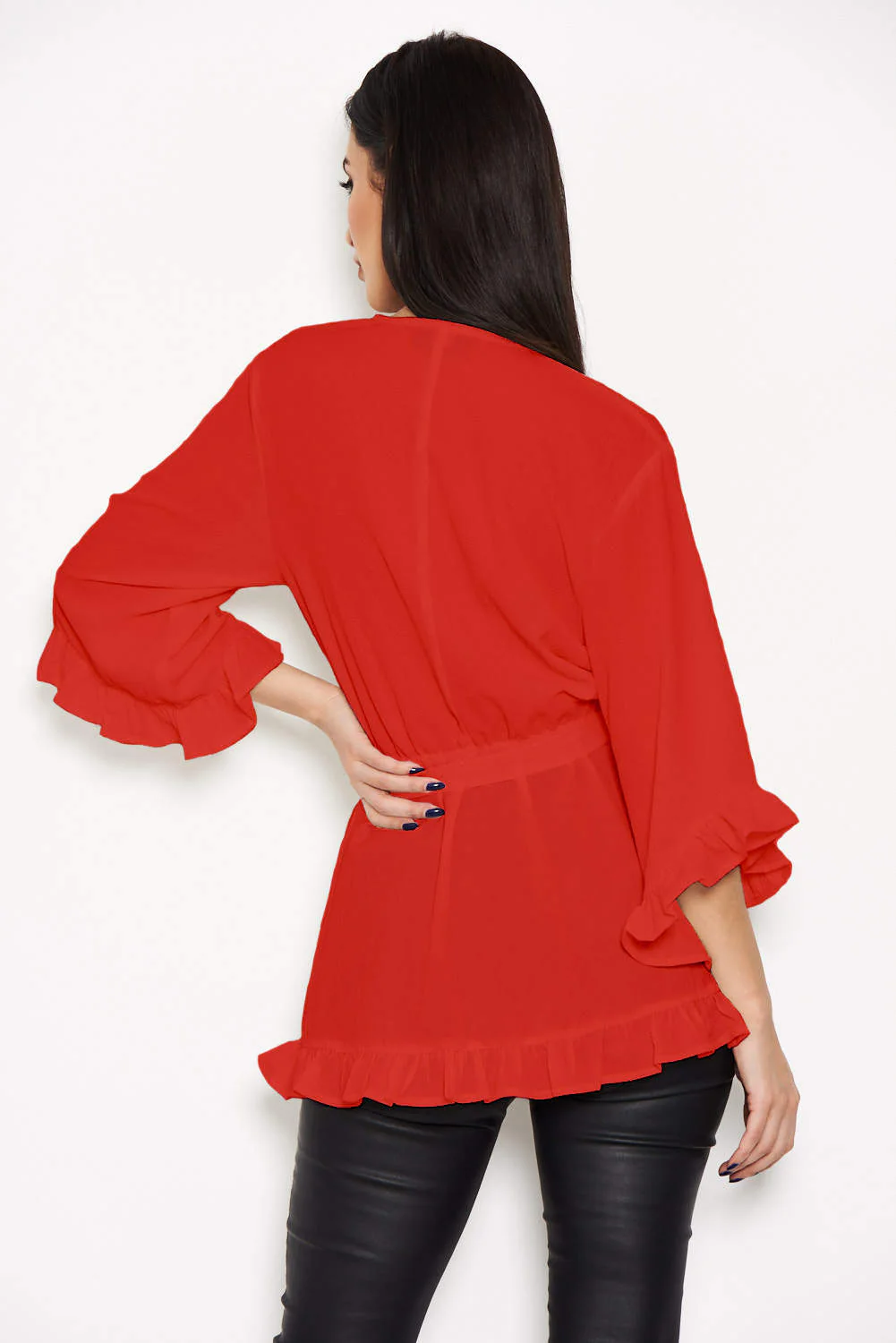 Red Wrap Frill Top - Image 3