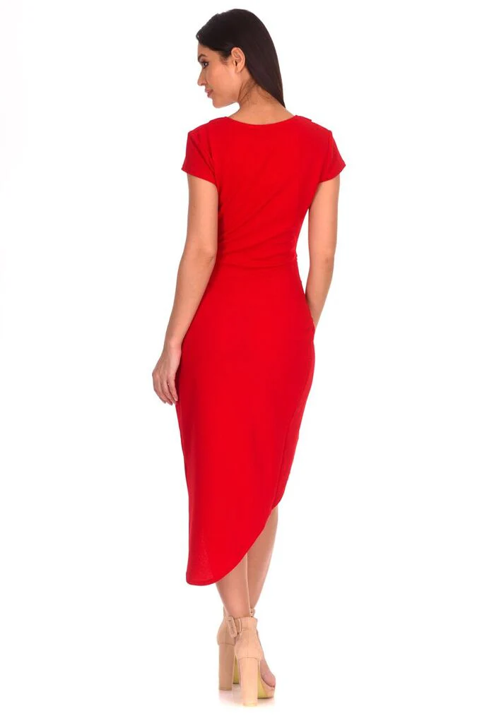 Red Wrap Midi Dress - Image 3