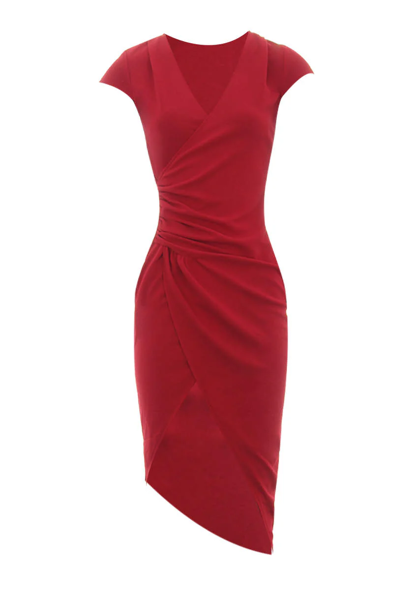 Red Wrap Midi Dress - Image 4