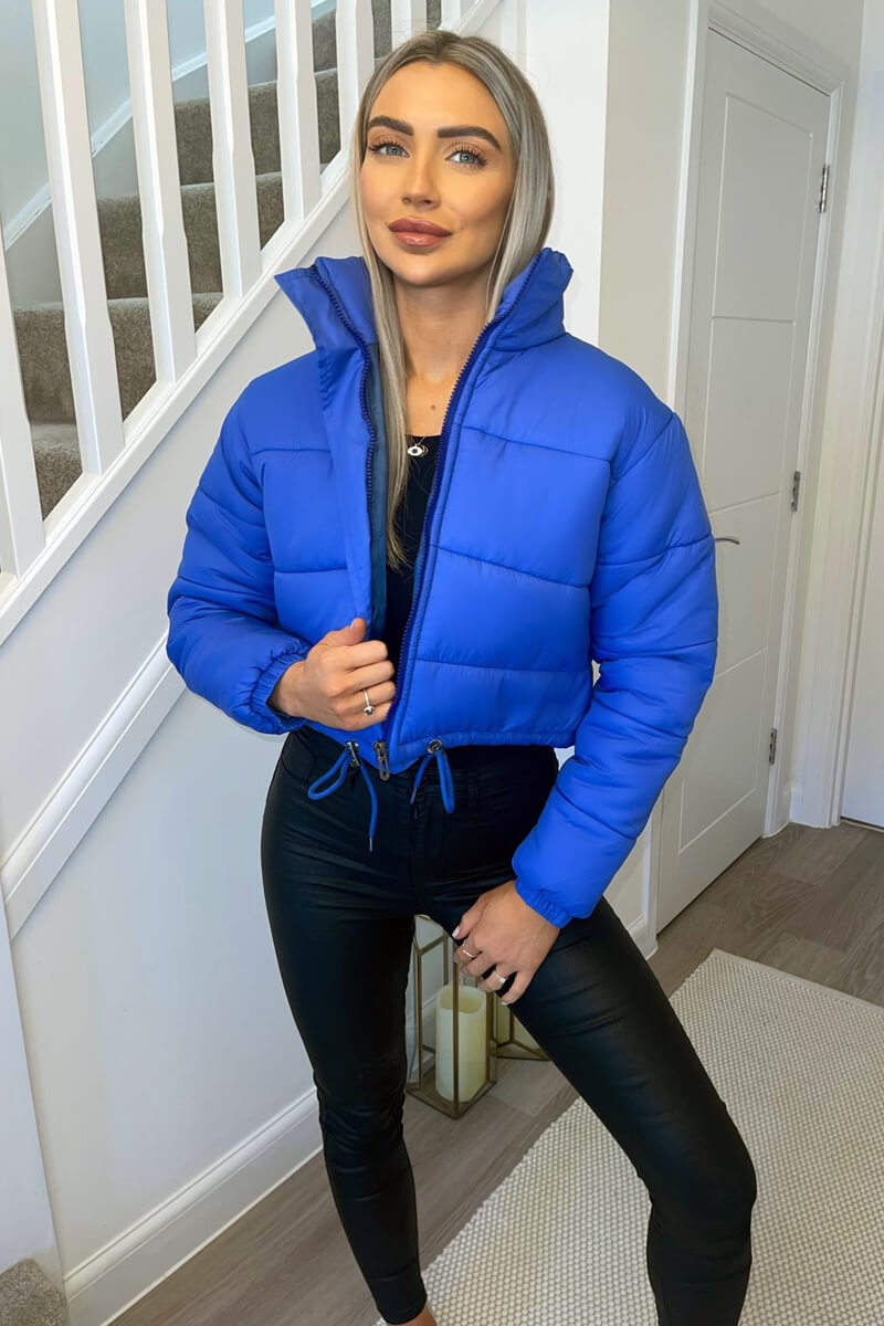 Royal Blue Cropped Puffer Jacket - Image 2