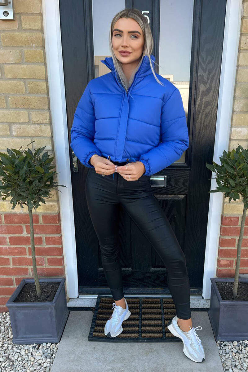 Royal Blue Cropped Puffer Jacket - Image 3