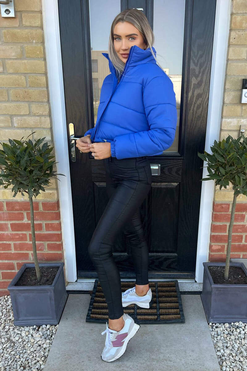 Royal Blue Cropped Puffer Jacket - Image 4