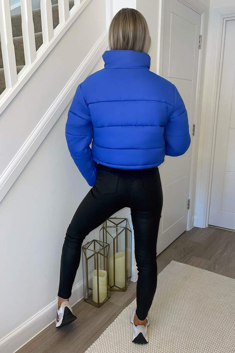 Royal Blue Cropped Puffer Jacket - Image 5