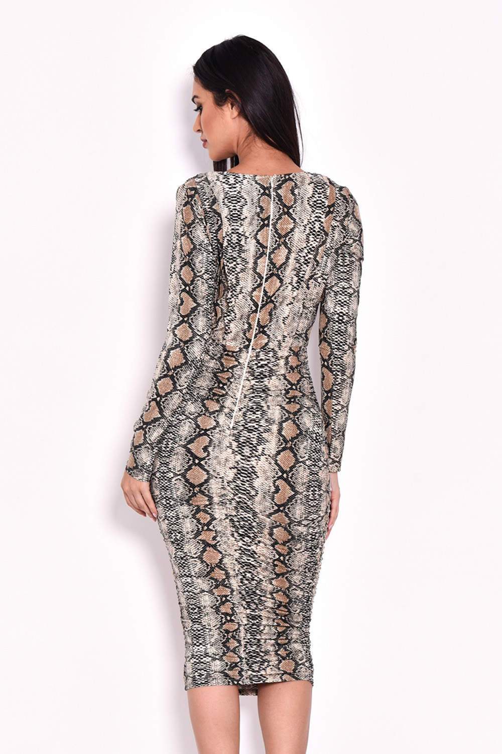 Ruched Snakeskin Slinky Wrap Dress - Image 3