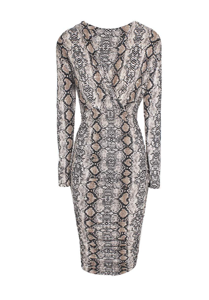 Ruched Snakeskin Slinky Wrap Dress - Image 4