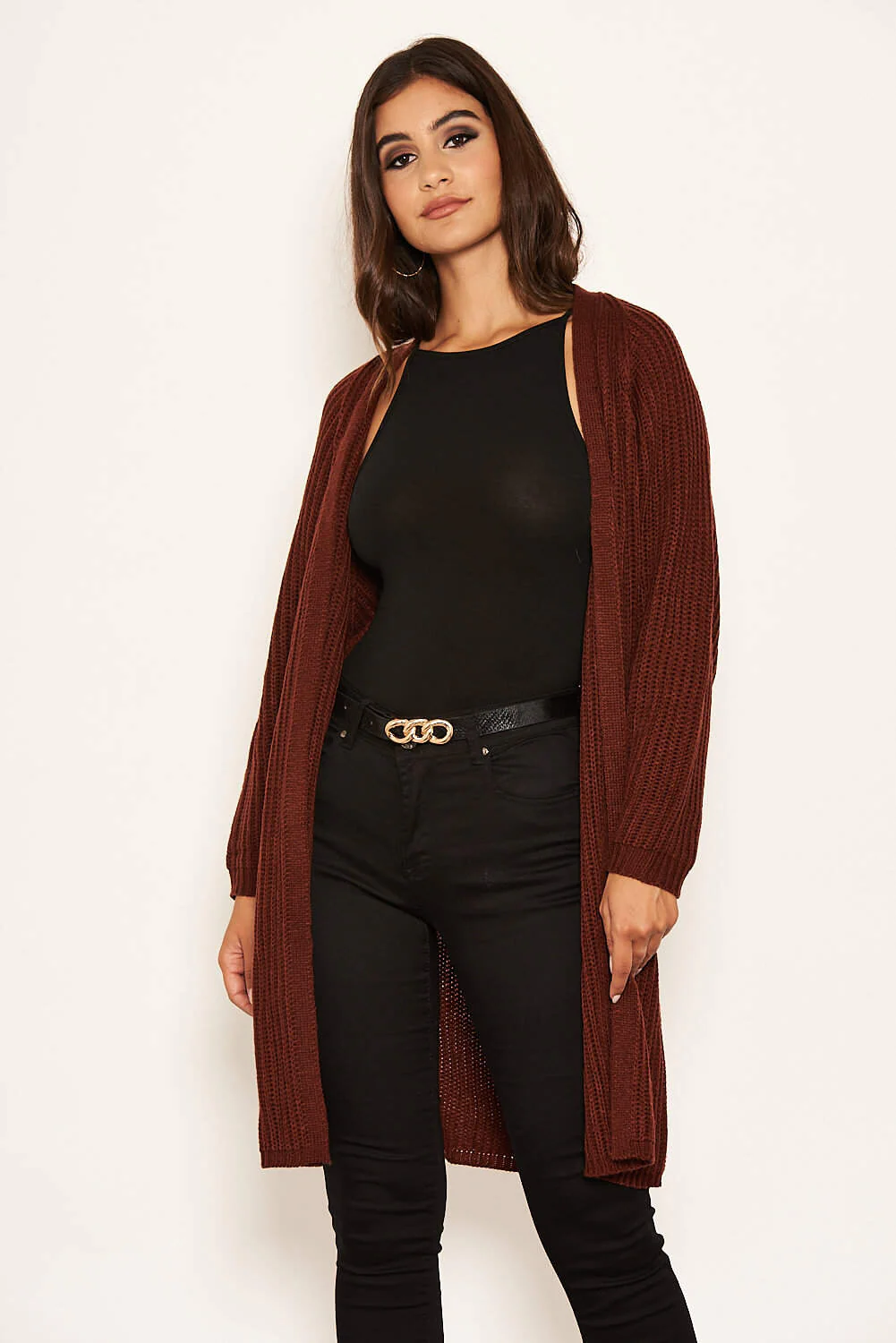 Rust Belted Batwing Knit Cardigan - Image 5