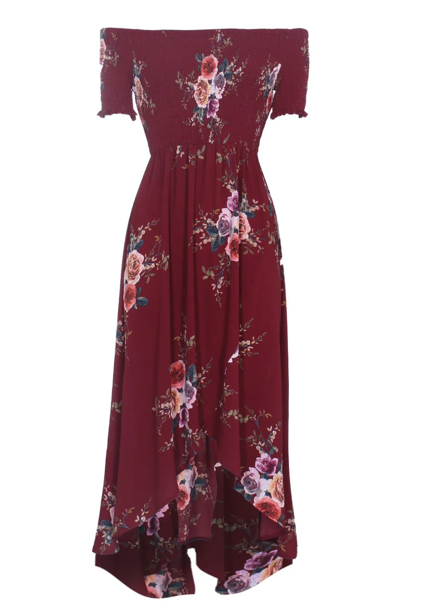 Rust Floral Bardot Printed Dress - Image 4