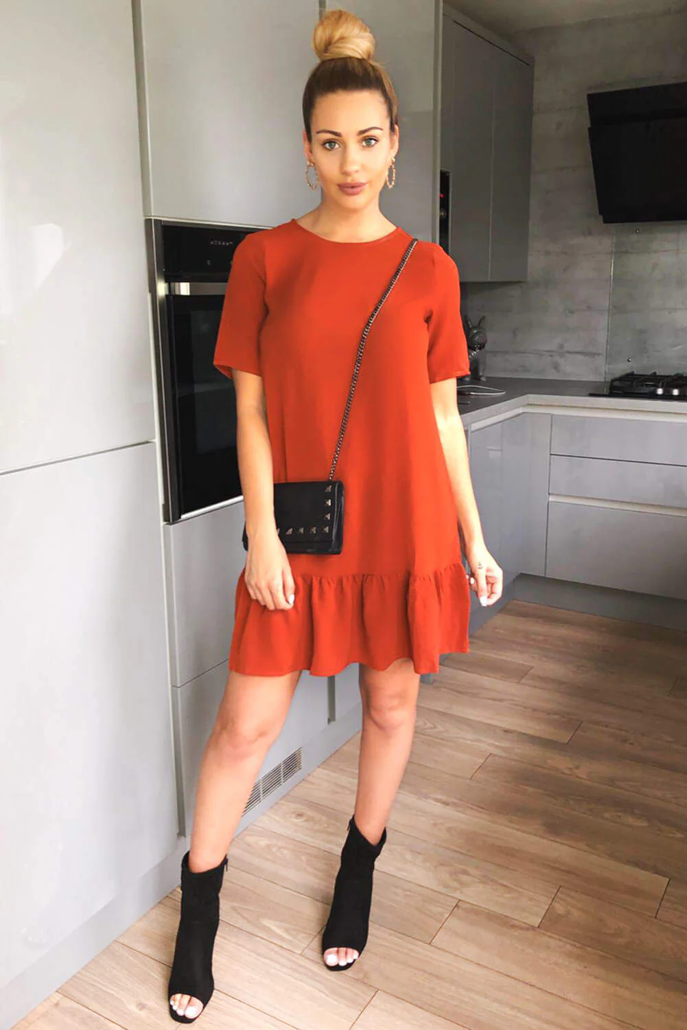 Rust Frill Hem Shift Dress - Image 2