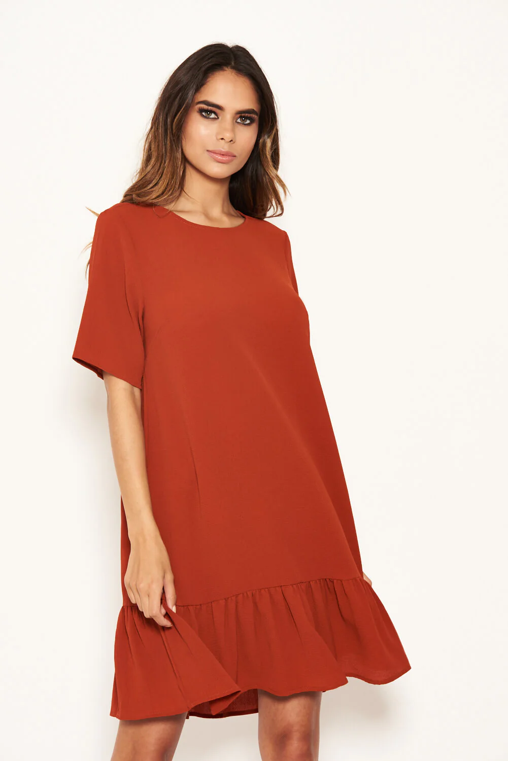 Rust Frill Hem Shift Dress - Image 6