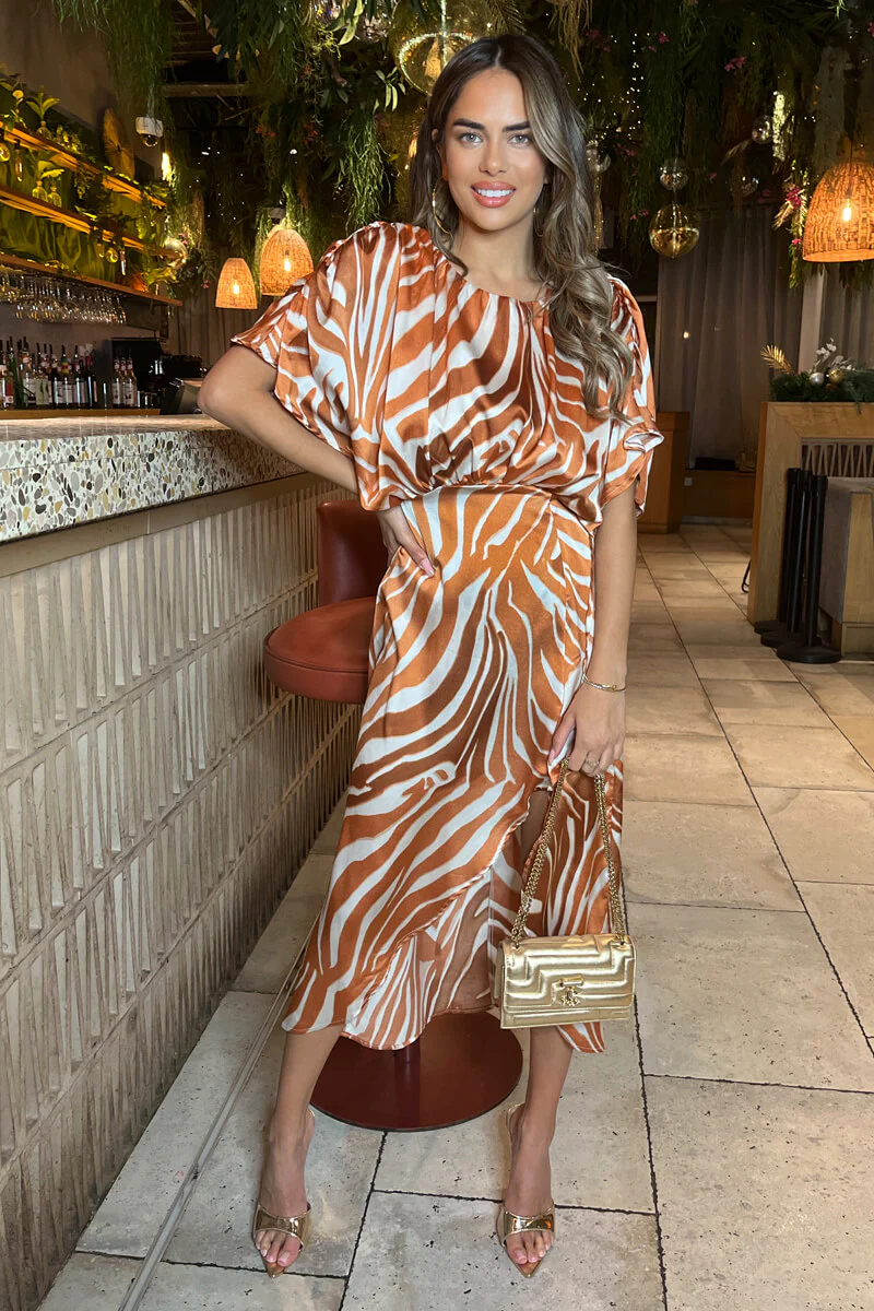 Rust Print Batwing Top Midi Dress - Image 2