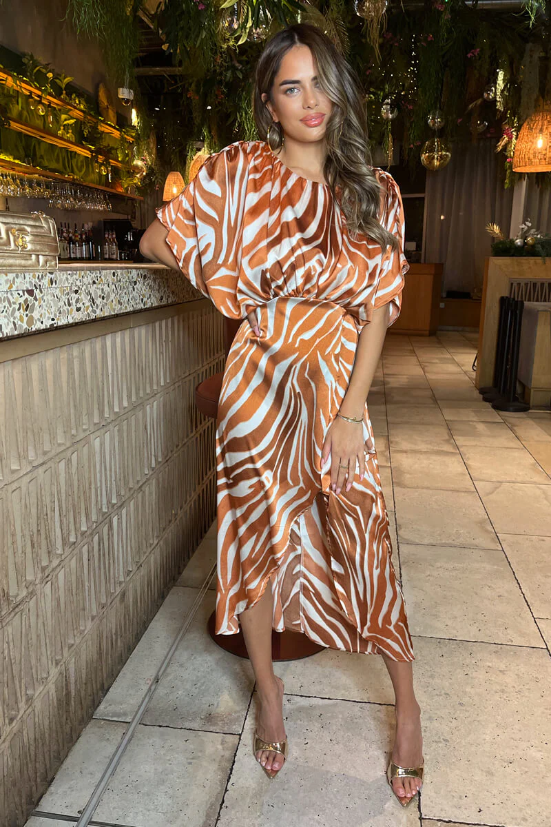 Rust Print Batwing Top Midi Dress - Image 4