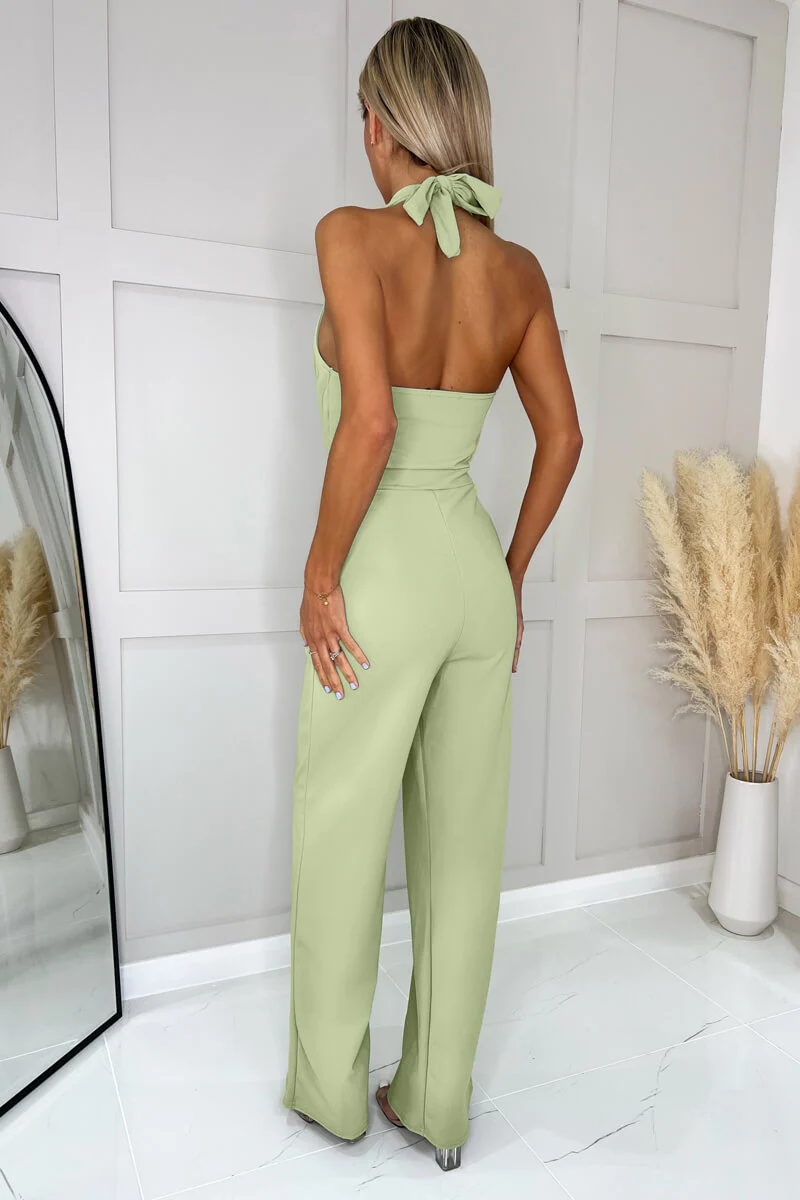 Sage Halter Tie Neck Belted Jumpsuit - Image 4