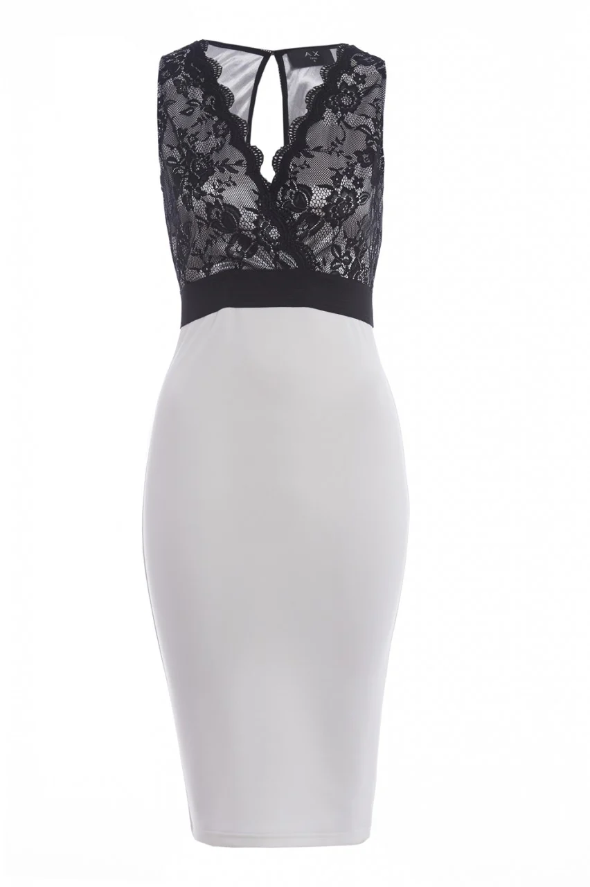Scuba Contrast Lace Wrap Front Dress - Image 5