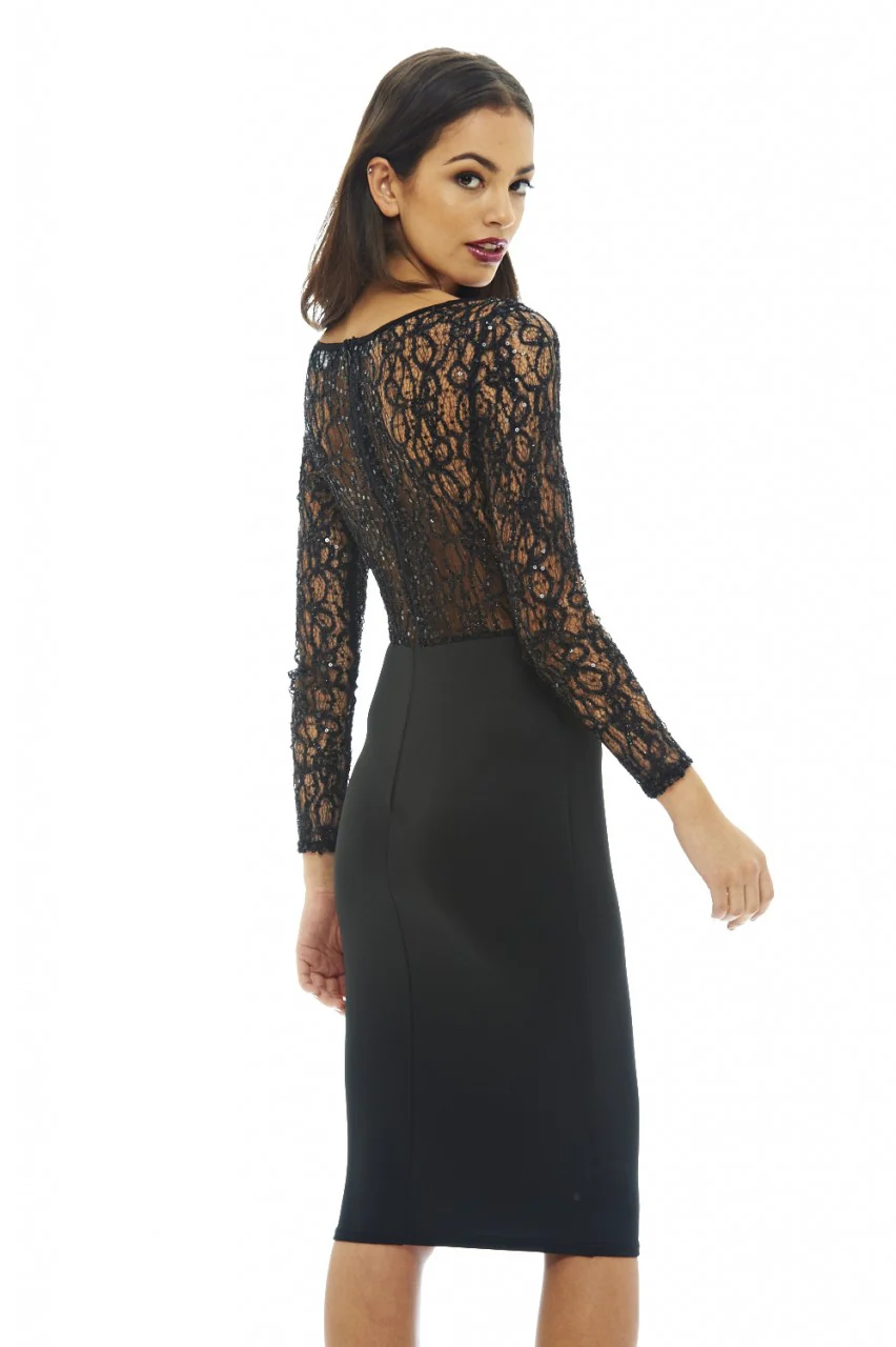Sequin Top Bodycon Midi Dress - Image 3