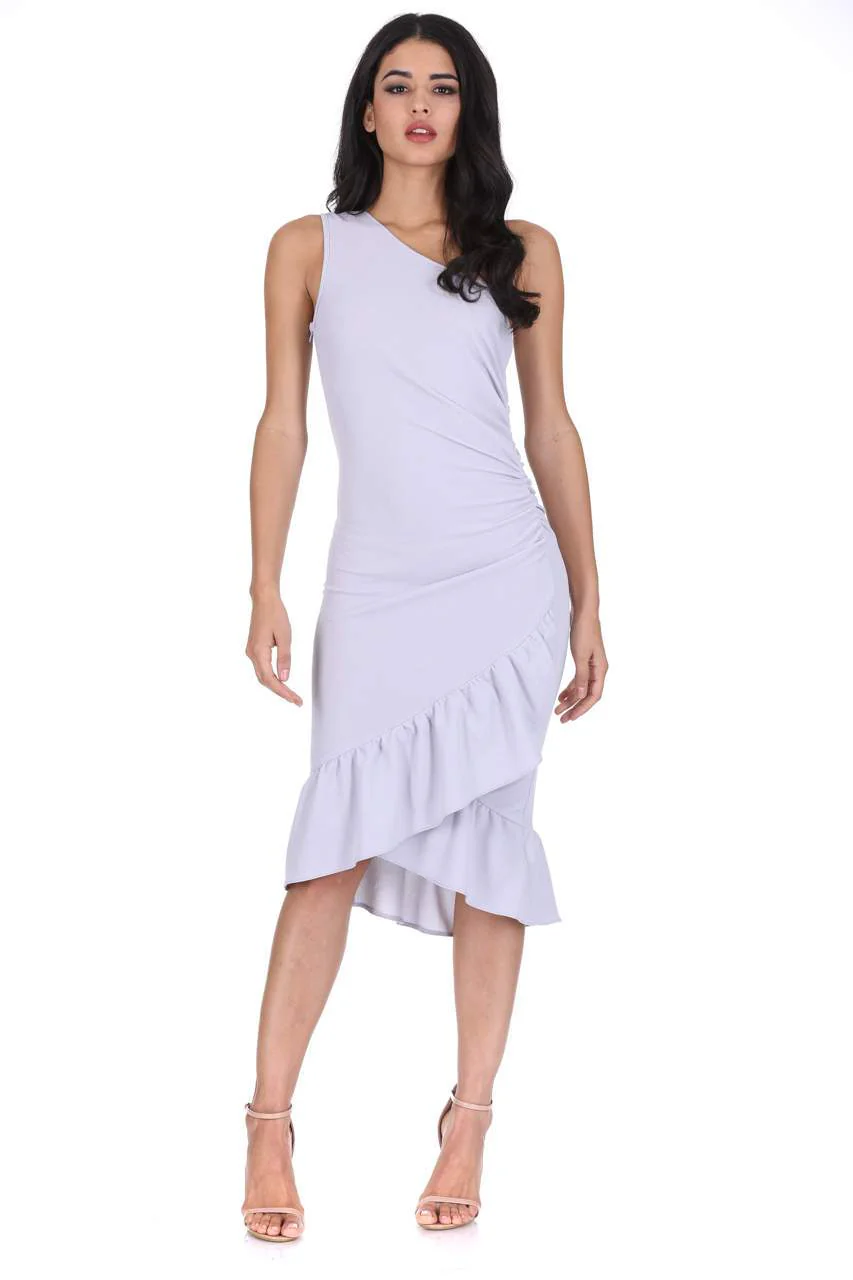 Silver Asymmetric Side Ruched Dress - Image 2