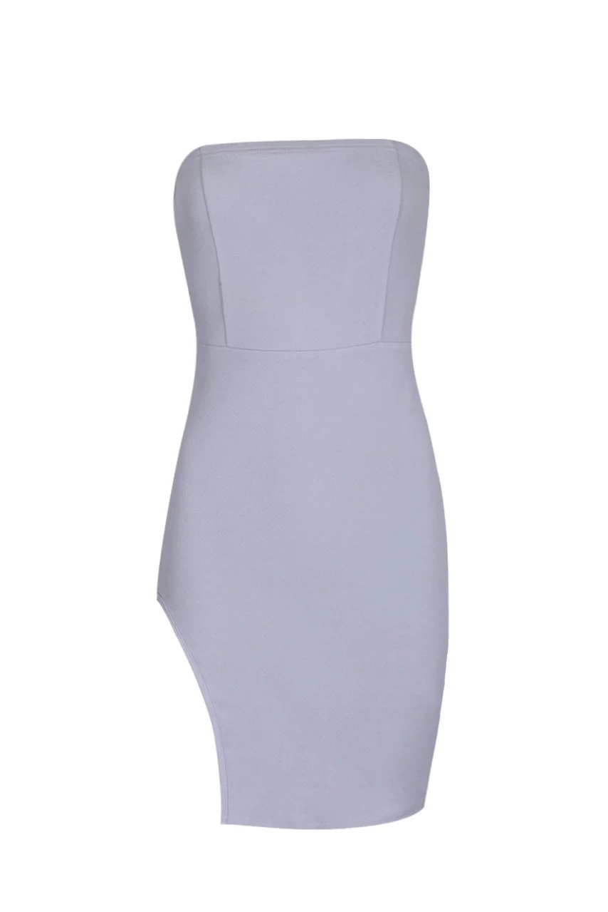 Silver Bandeau Thigh Split Dress - Image 4