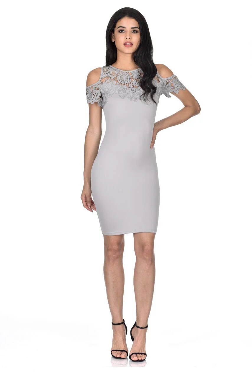 Silver Cold Shoulder Crochet Dress - Image 2