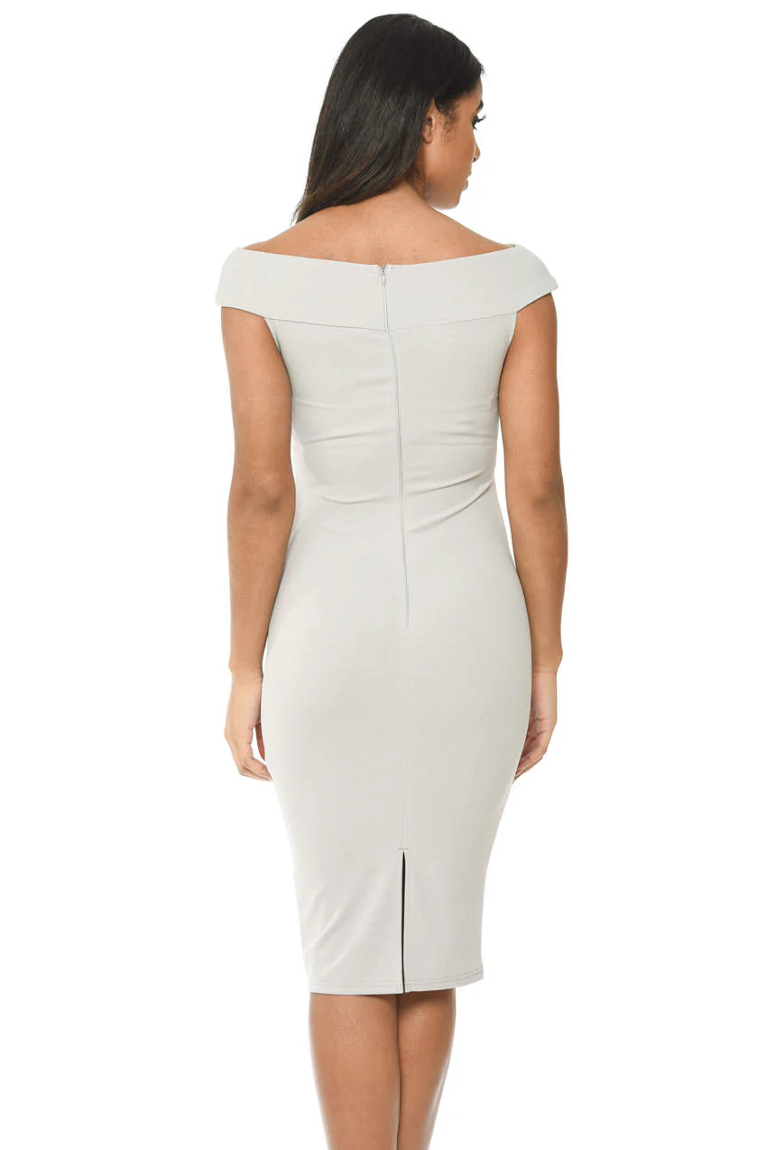 Silver Cross Over Bodycon Bardot Dress - Image 3